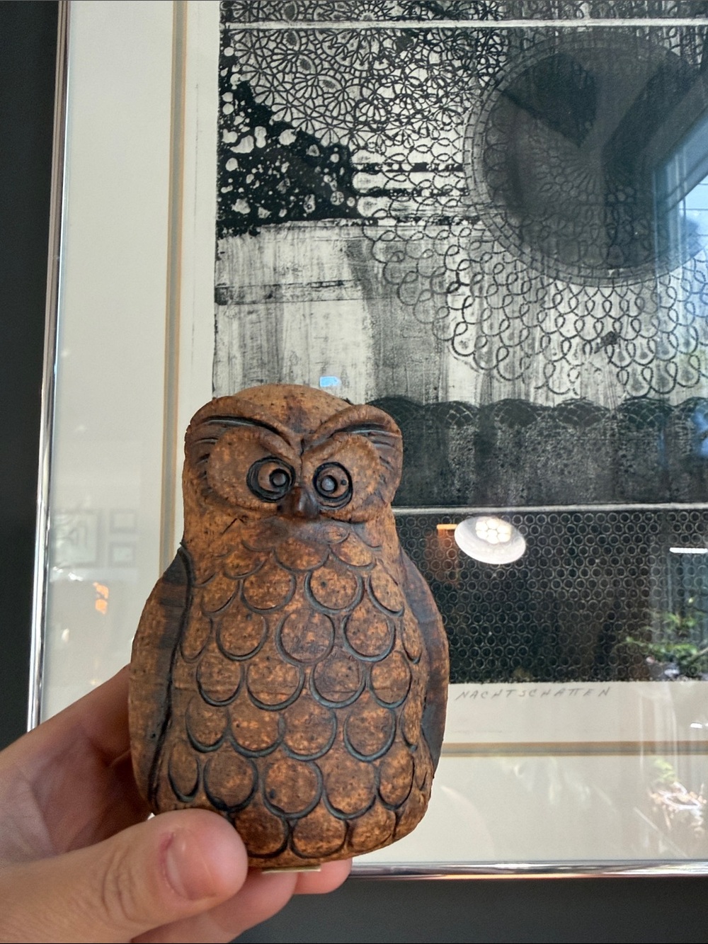 Vintage 1960 John Wells ceramic owl sculpture